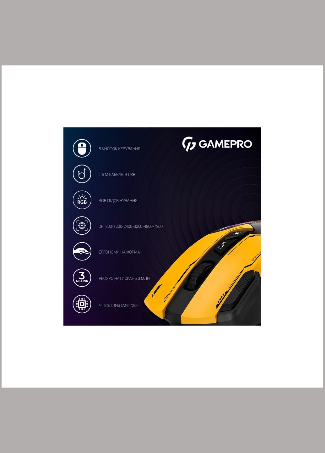 Мишка GM300Y USB Yellow/Black (GM300Y) GAMEPRO (316456670)