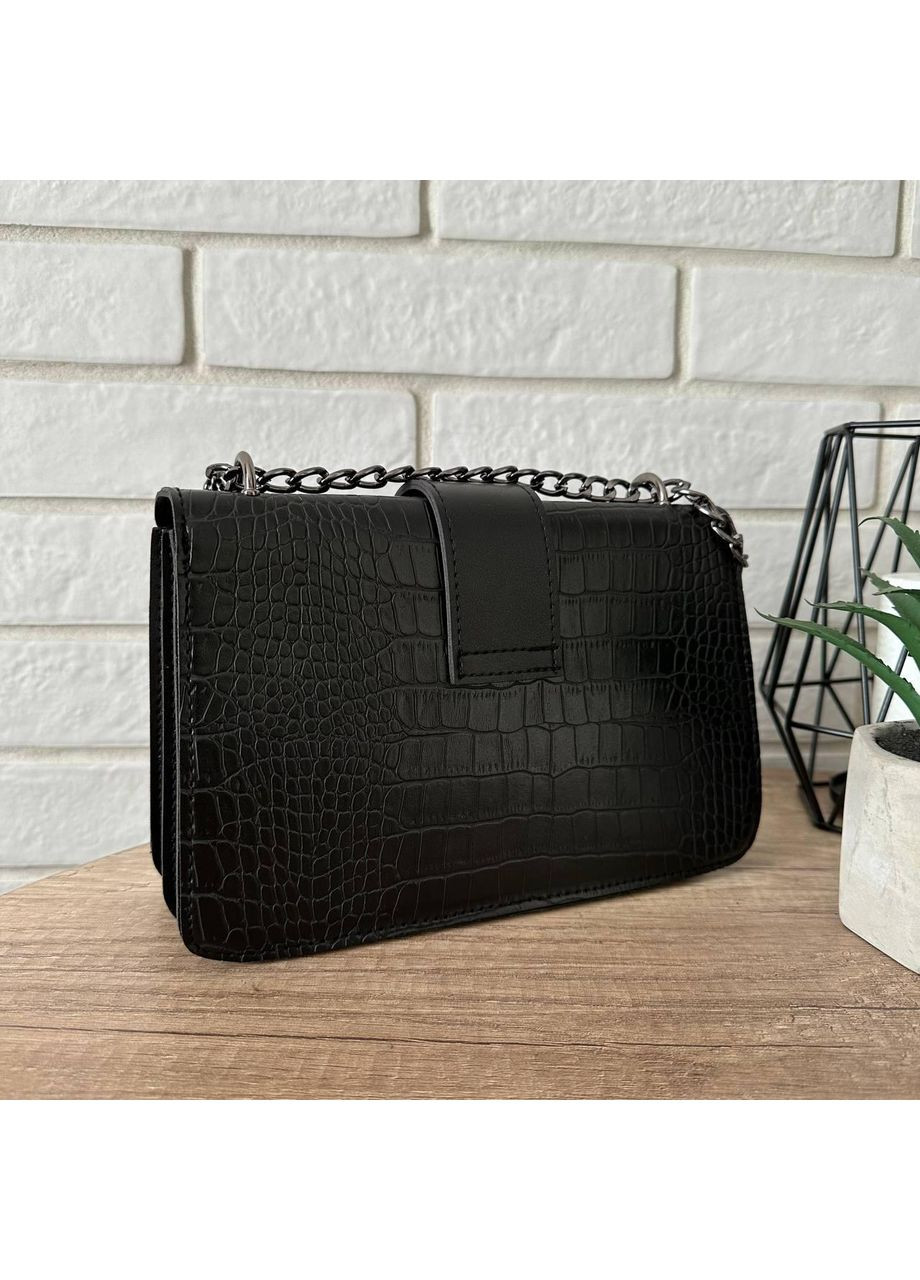 Маленькая женская сумочка клатч из экокожи черная змеиная на цепочке ProDobro (363260160)