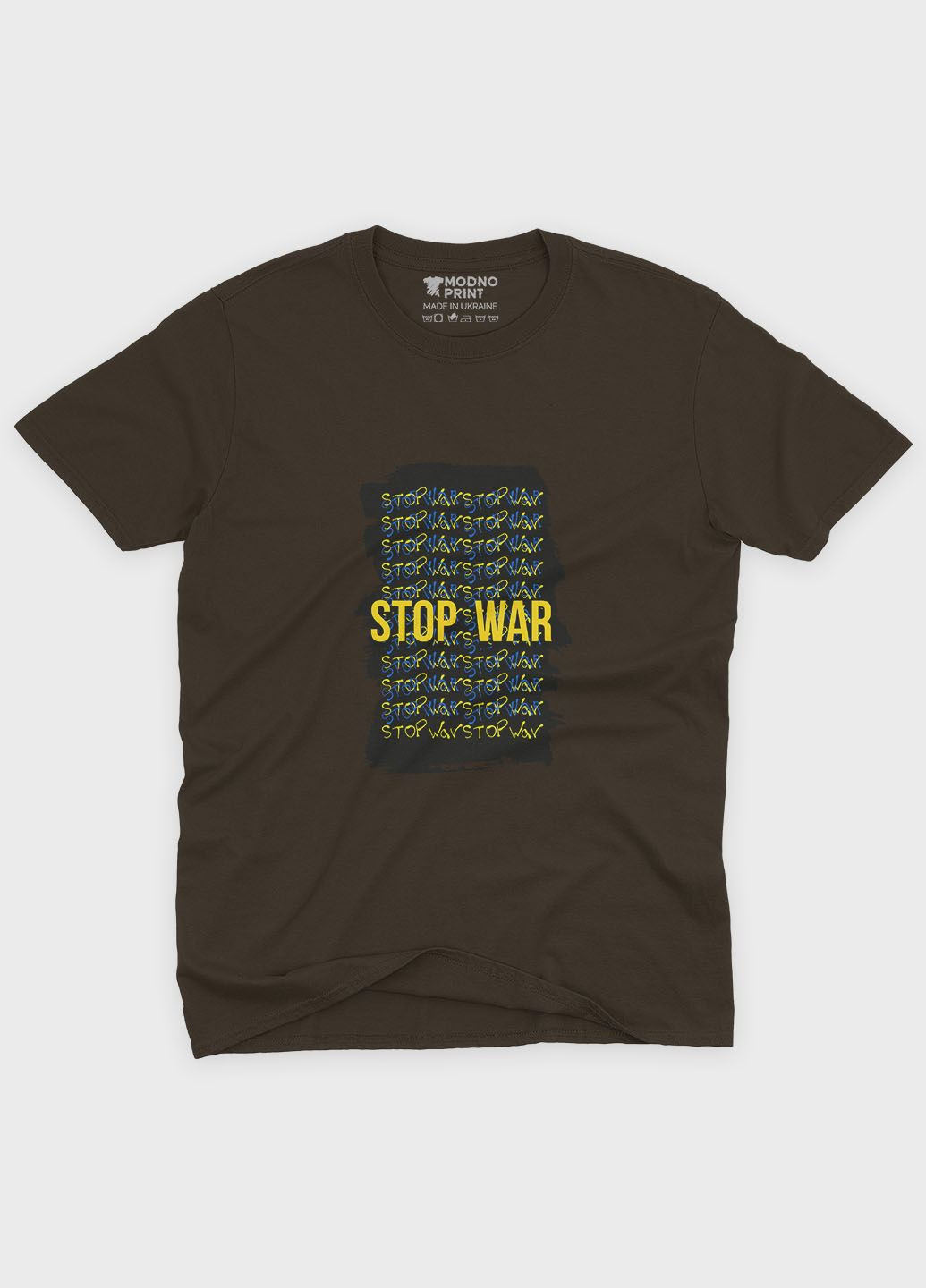 Коричневая мужская футболка с патриотическим принтом top war s (ts001-5-dch-005-1-118) Modno