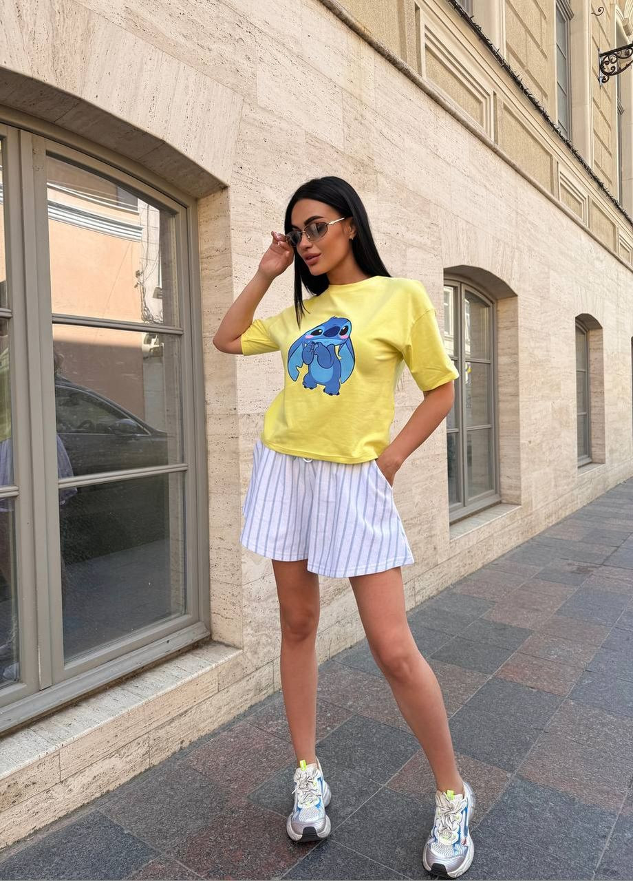 Жіночий літній костюм футболка з принтом та шорти-спідниця MonCher (335878643)