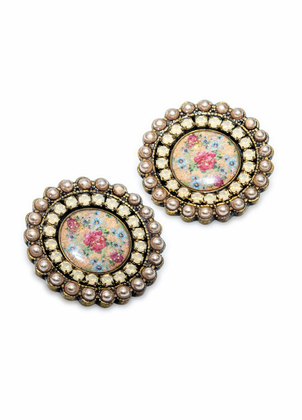 Сережки-кліпси "Золота елегантність" з емаллю, перлинами та кристалами Swarovski від Michal Negrin (346262927)