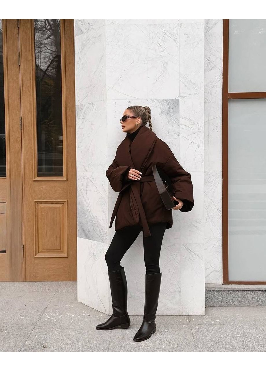 Темно-коричнева зимня жіноча зимова куртка куртка-пальто No Brand