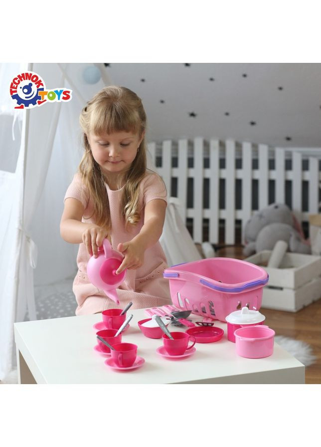 Кухонный набор посуды с корзиной, детский набор посуды ТехноК (371646487)