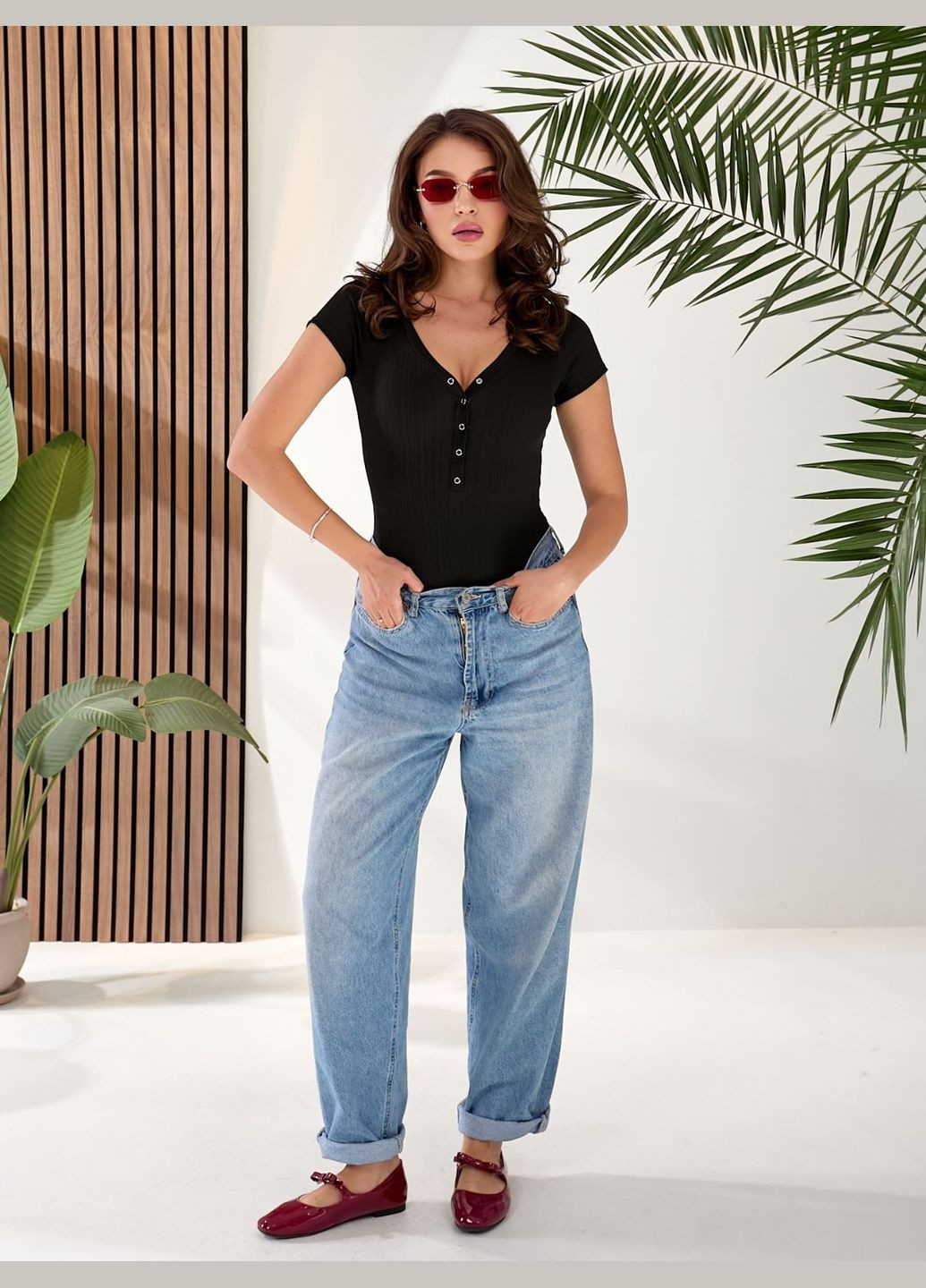 Жіночий боді трикотаж рубчик на кнопках на грудях коротким рукавом беж You Best (335980181)