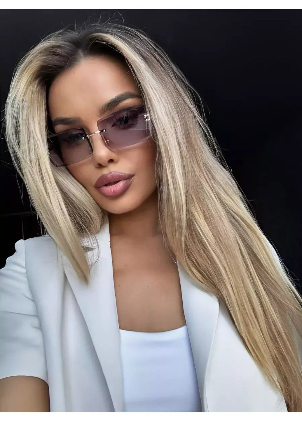 Солнцезащитные очки унисекс без оправы Rio градиент черные с золотом No Brand (307091373)