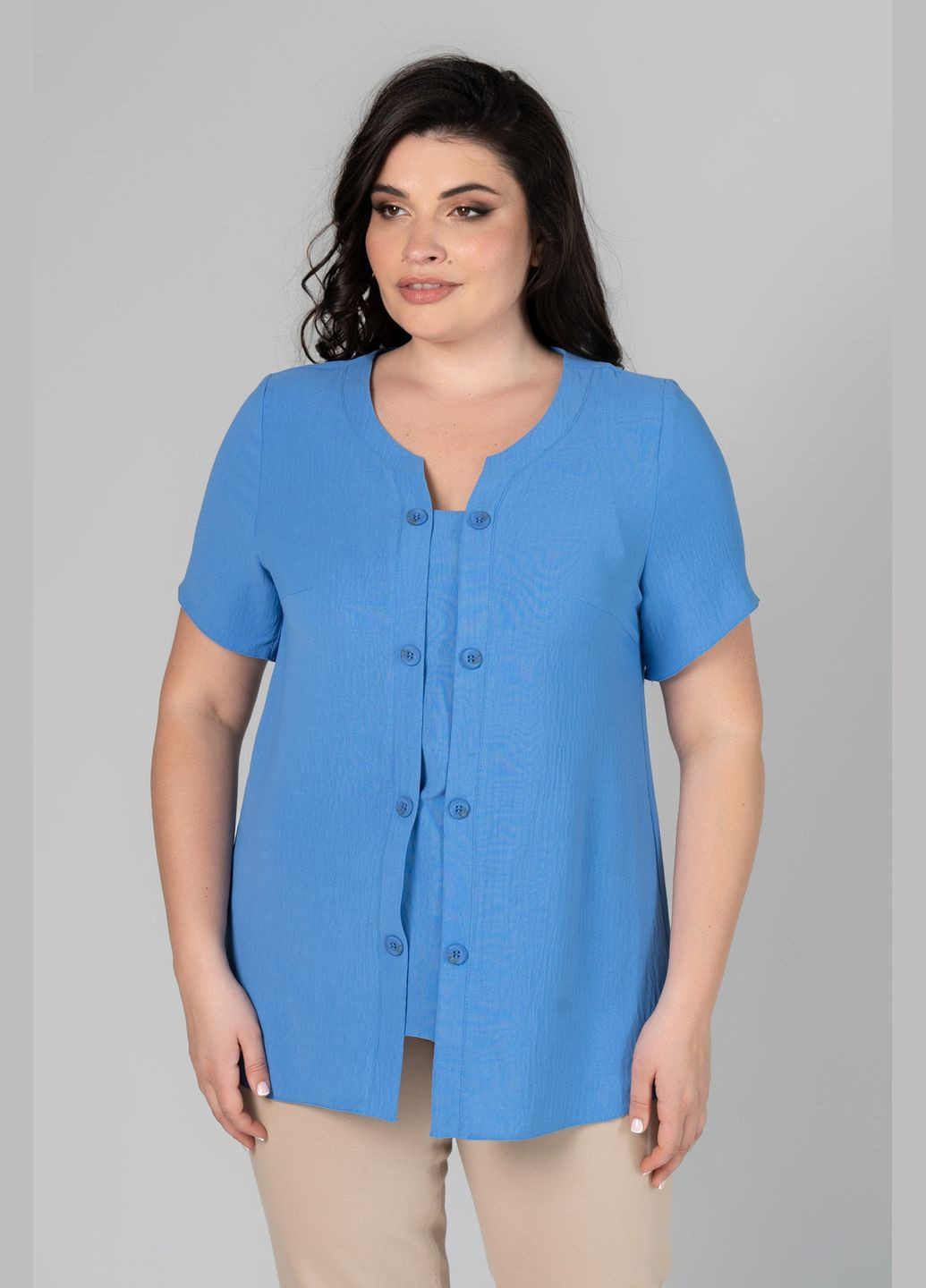 Бирюзовая блуза прямого силуэта декорирована двумя планками с пуговицами all posa (ap101968p) A'll Posa