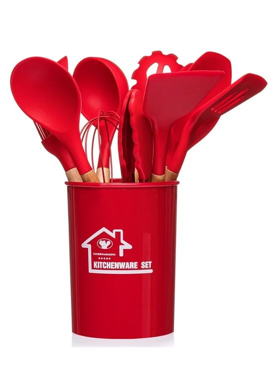 Набір кухонних предметів Silicone kitchen utensils set 12 предметів Червоний Edenberg (379998759)