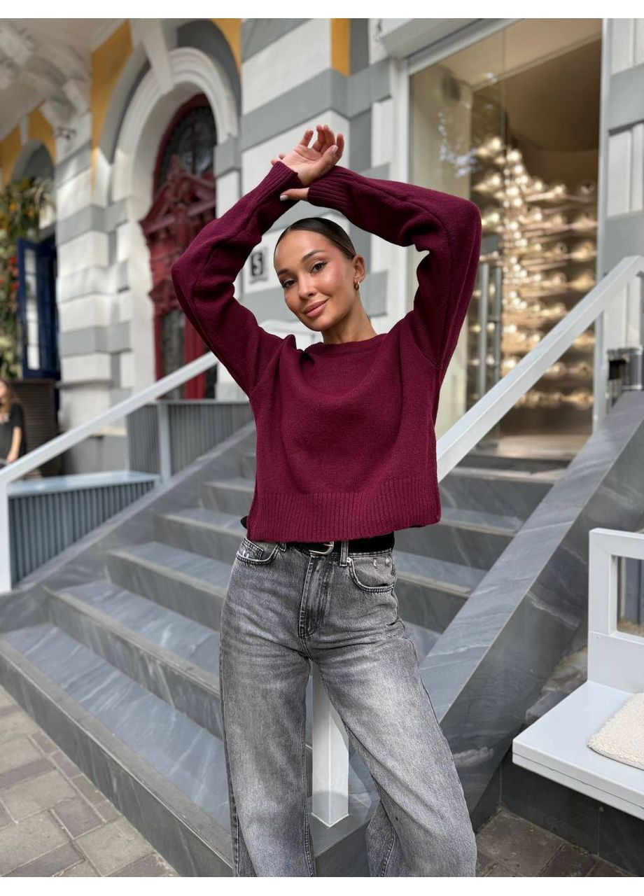Бордовий демісезонний стильний укорочений светр з боковими розрізами, туреччина DK/DL Мода без кордонів