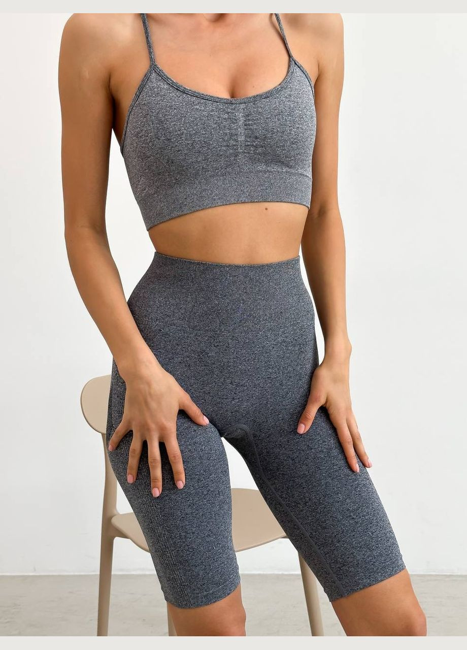 Женский для фитнеса топ и велосипедки серый No Brand костюм (319845133)