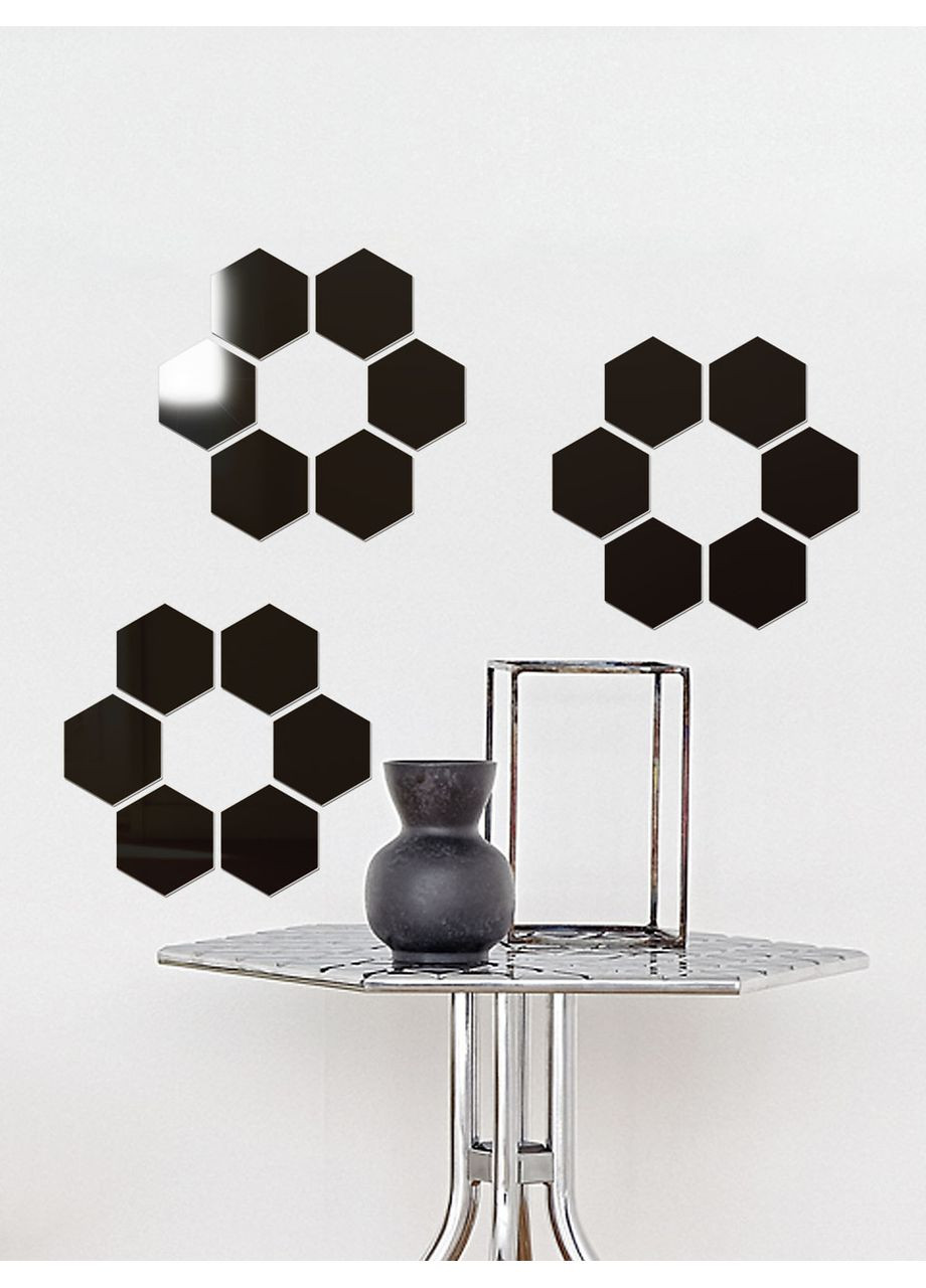 Глянцева наклейка настінна акрилова на стіни декоративна Соти-96 9.6х8.3 см 18 шт. чорний Ваша Світлість (366334678)
