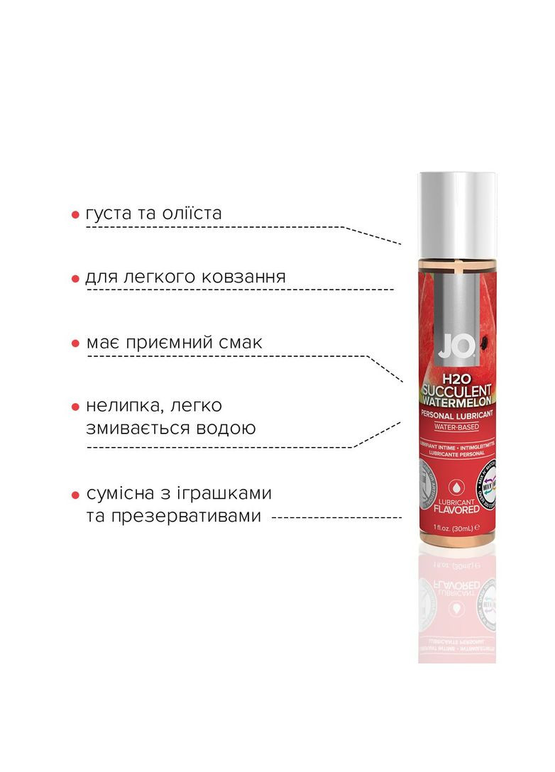 Смазка на водной основе H2O - Watermelon (30 мл) без сахара, растительный глицерин Jo (335387009)