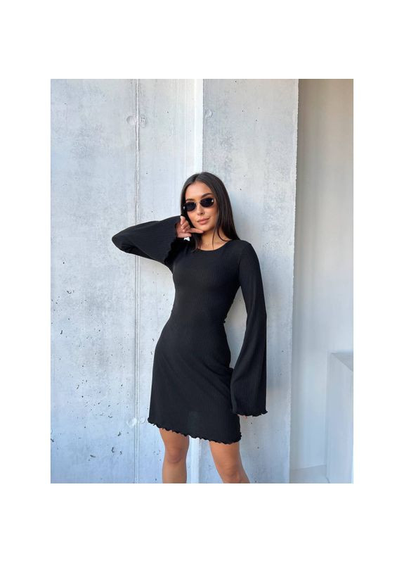 Чорна сукня в рубчик міні із зав'язками на спинці, розмір одягу one size, колір чорний Imma