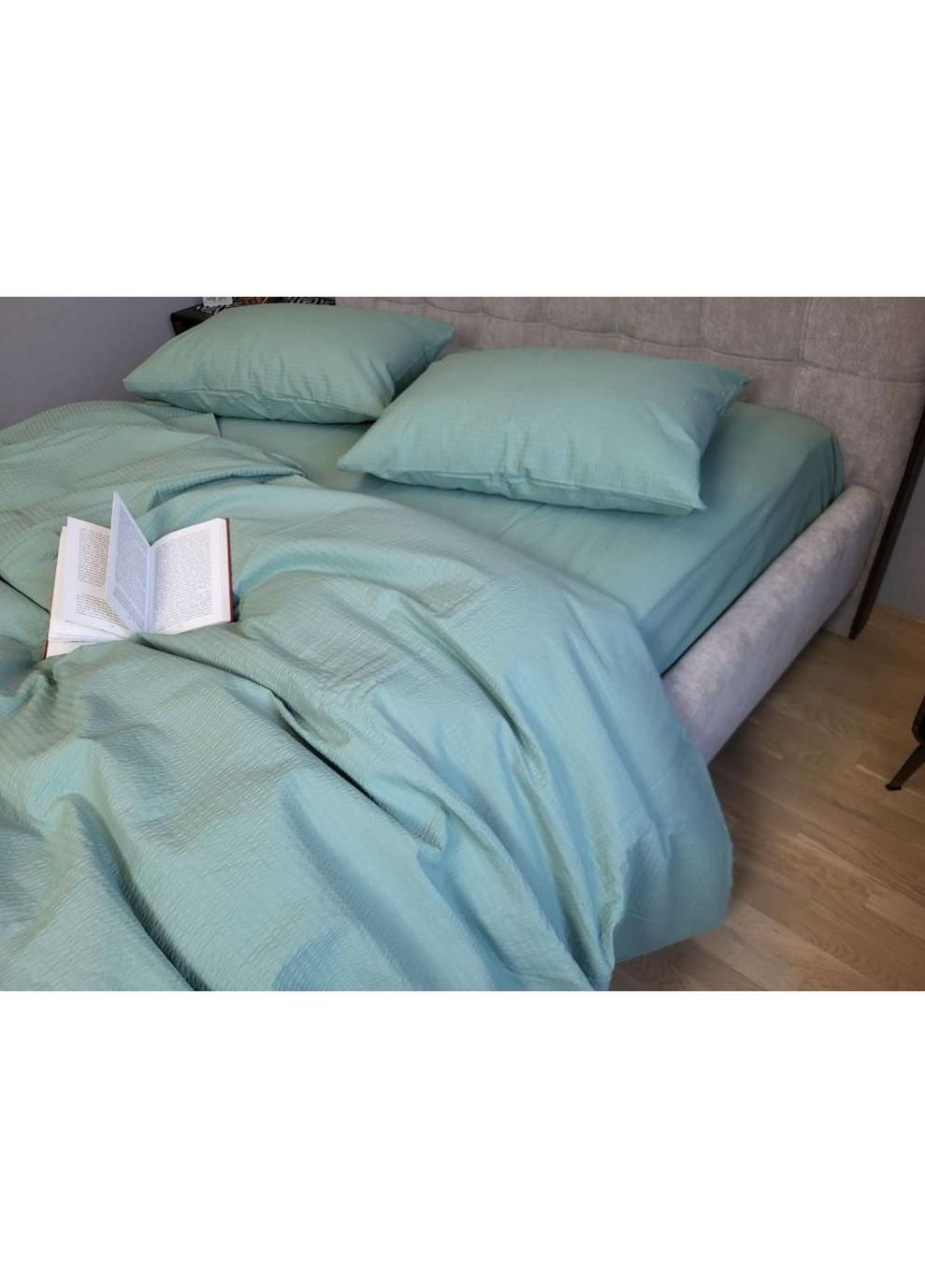 Постельное белье с резинкой Зеленая полынь GS200, ранфорс гофра (жатка) Двуспальный размер, наволочки 70/70 No Brand (364219884)