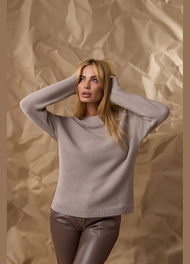 Сірий зимовий жіночий джемпер з натуральної вовни із горизонтальною смужкою (2771) Triko Bakh