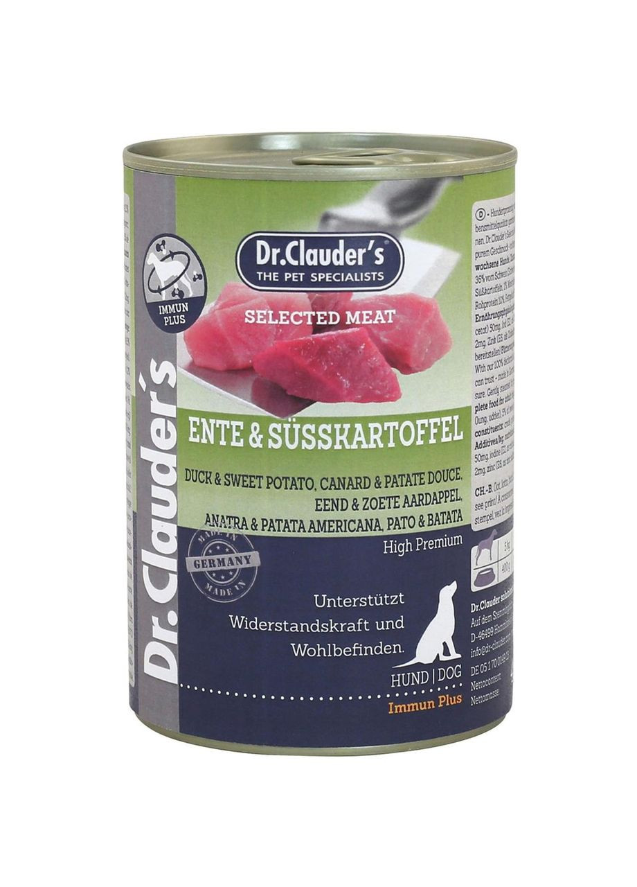 Вологий корм для собак Selected Meat, качка та батат, 400 г Dr.Clauder's (362914649)