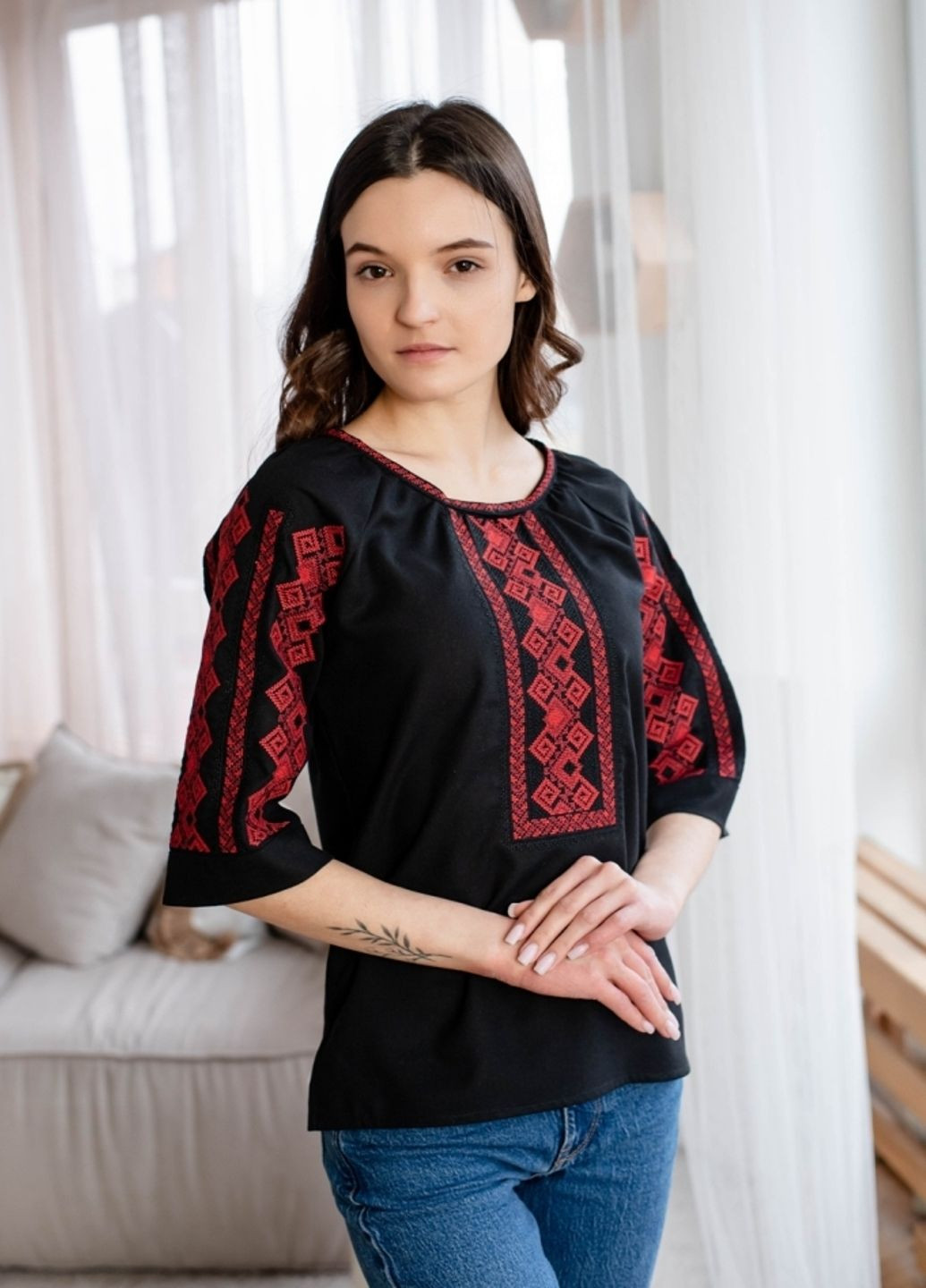 Чёрная рубашка Vyshyvanka узор украинская символика (331291013)