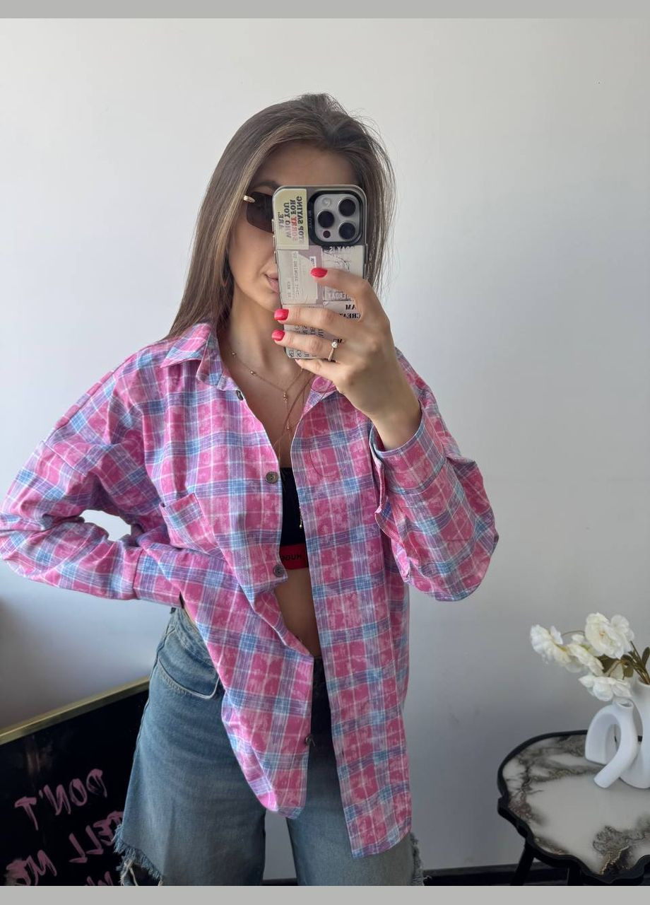 Розовая повседневный рубашка в клетку No Brand