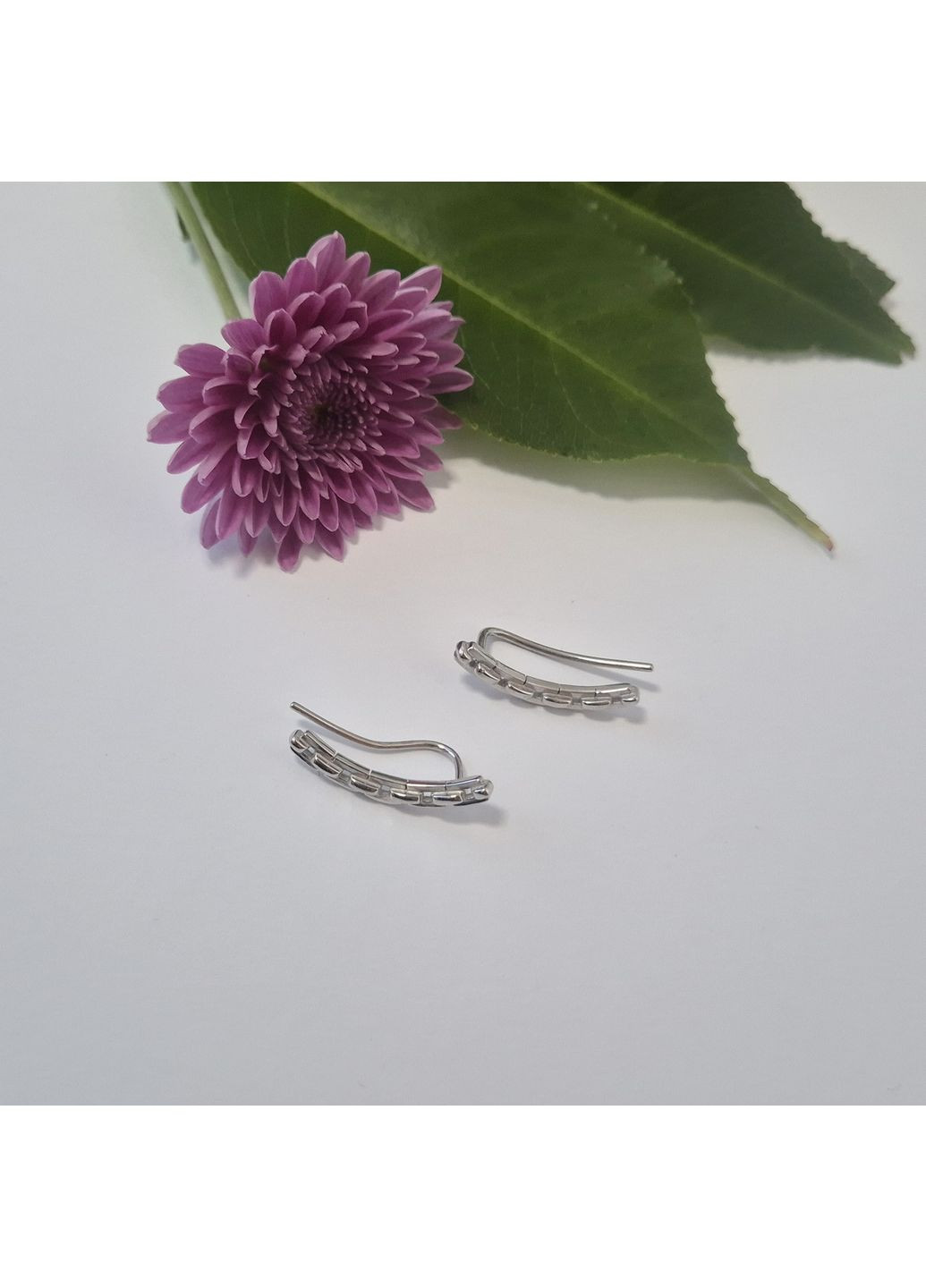 Срібні сережки каффи без каменів Ланцюжки срібло 925 проби Родоване вс226р 1.75г Nobrand (364653492)