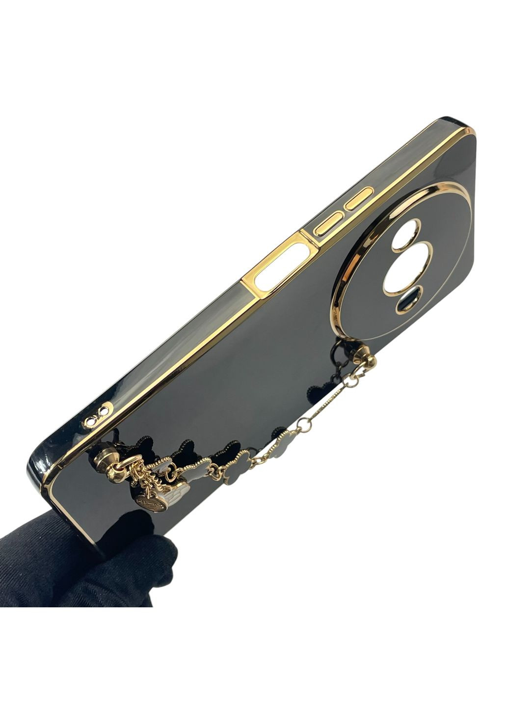 Чохол для телефона Redmi A3 жіночій із ремінцем з прикрасами та золотою окантовкою на сяомі редмі а3 чорний gs1 Xiaomi (366230539)