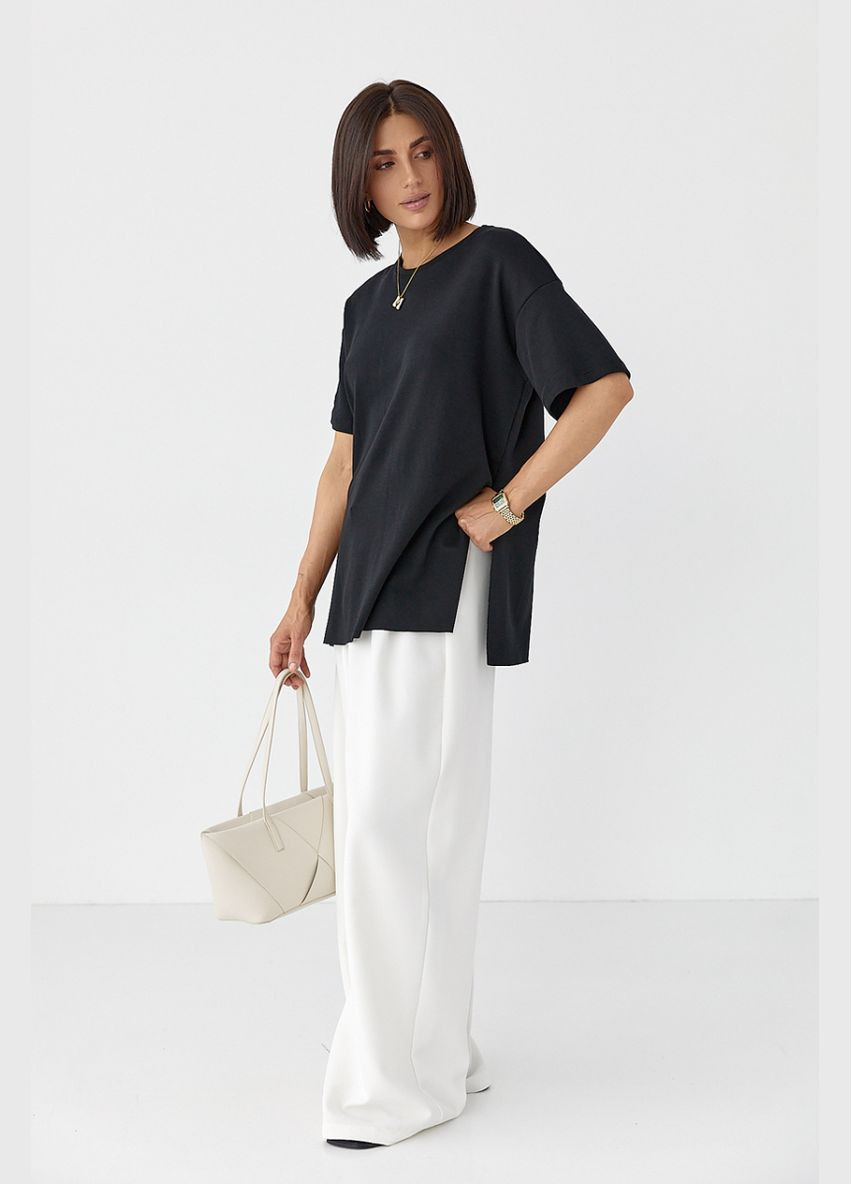 Однотонна футболка з розрізами Lurex Футболка - (333972627)