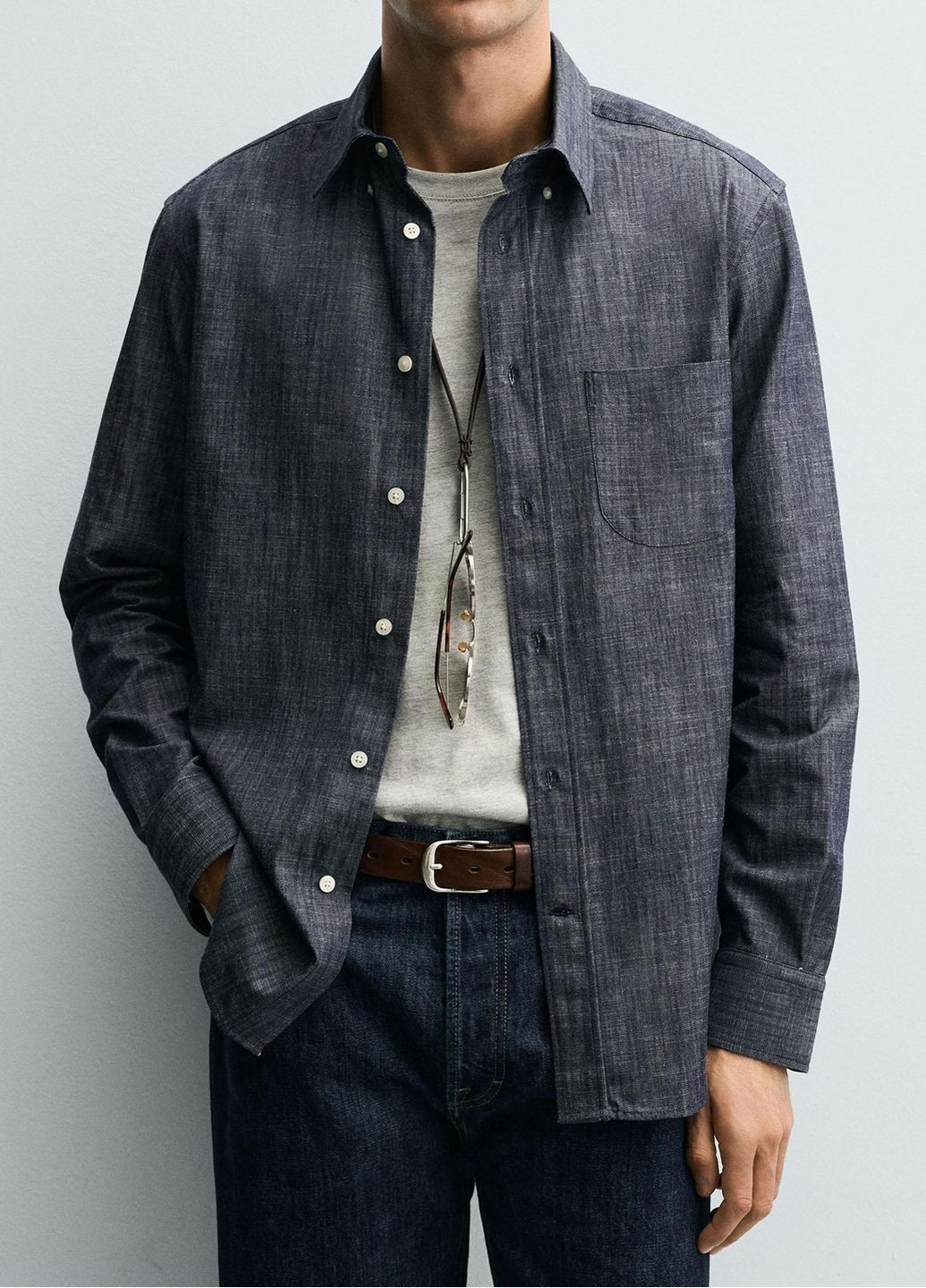 Индиго рубашка однотонная Zara