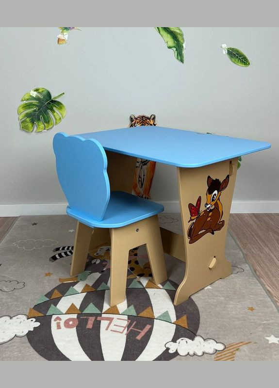 Детский стол! Супер подарок! Столик парта, рисунок оленя и стульчик детский. Для рисования, обучения, игры No Brand (323223385)
