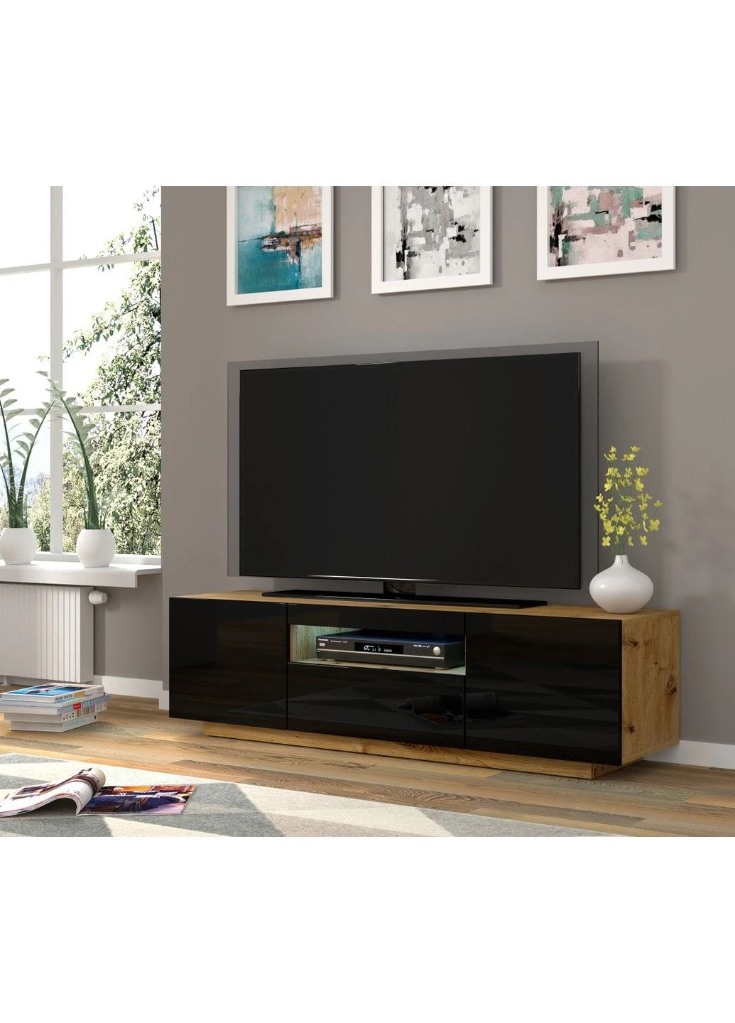 Тумба под телевизор AURA 150 дуб артизан/черный Bim Furniture (291124563)