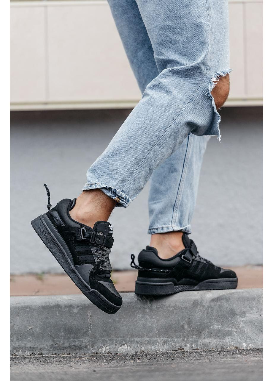 Черные демисезонные кроссовки мужские adidas forum x bad bunny black адидас форум бед банни No Brand