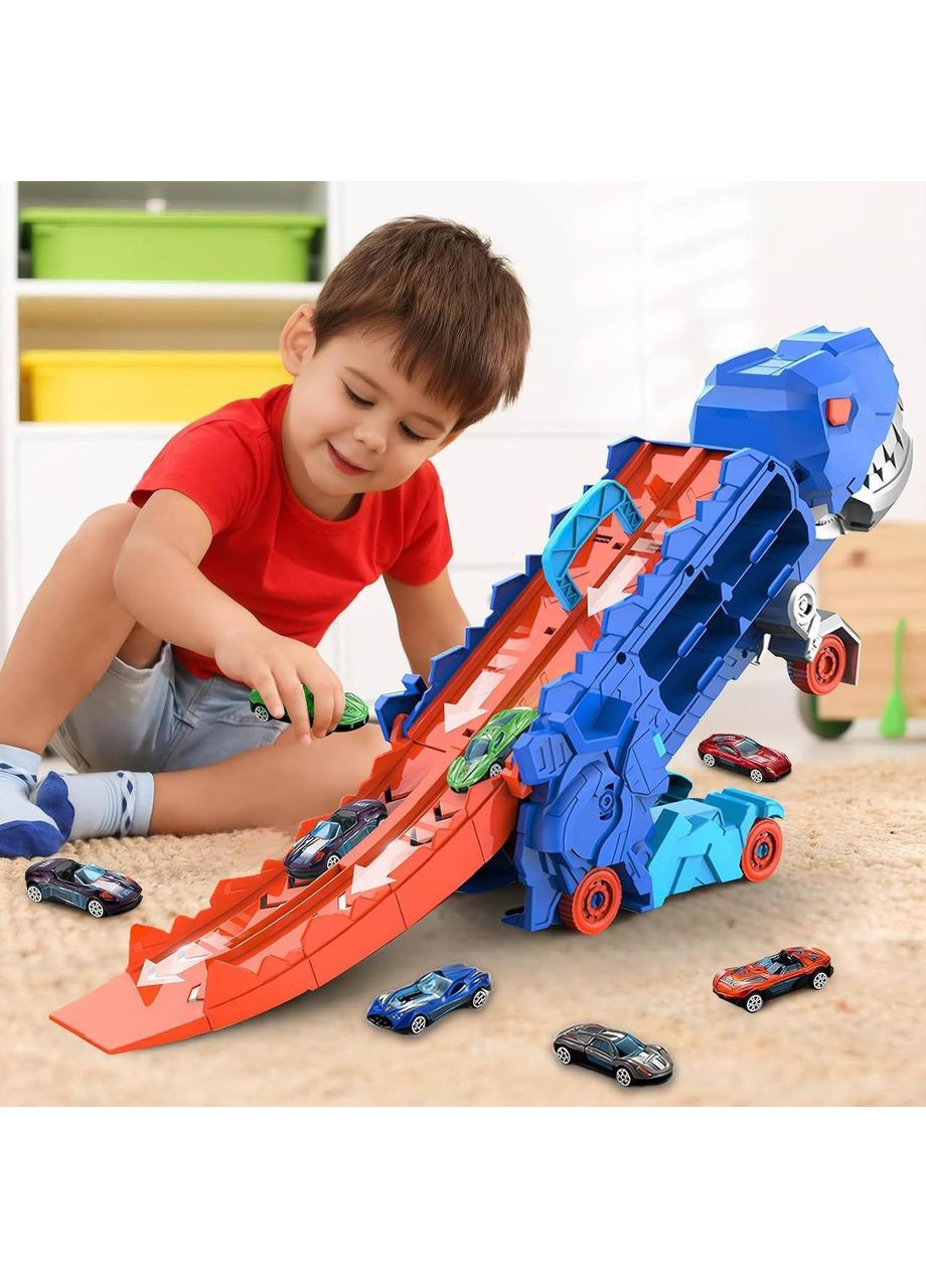 УЦІНКА Мега трансформер Dino МН-111 2 в 1 Трейлер - Автовоз з 2 машинками Трішки пом'яте пакування Fun Game (372924010)