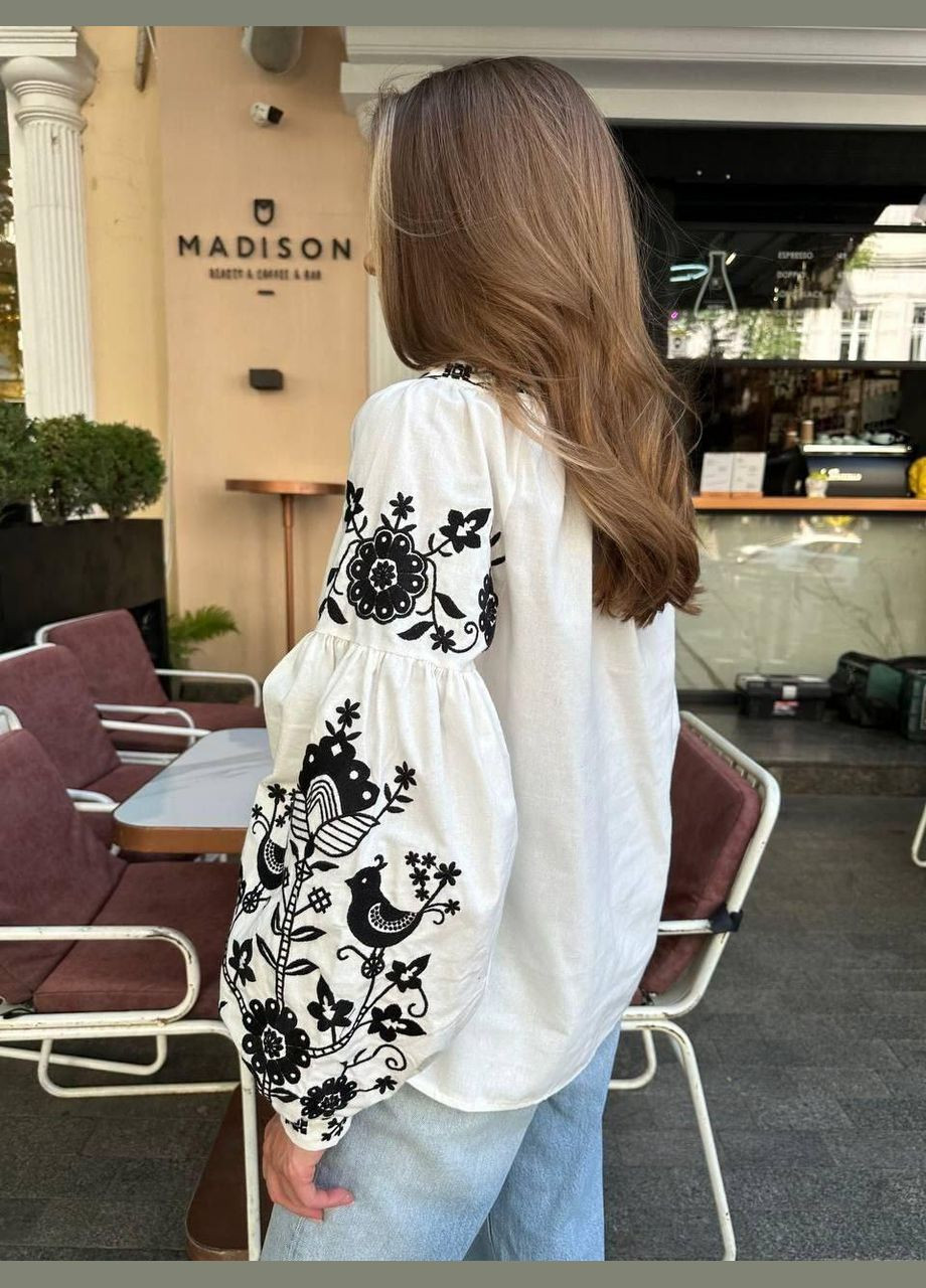 Женская белая вышиванка, хлопковая блузка с вышивкой рукав фонарик S M L(42 44 46) No Brand (290282226)
