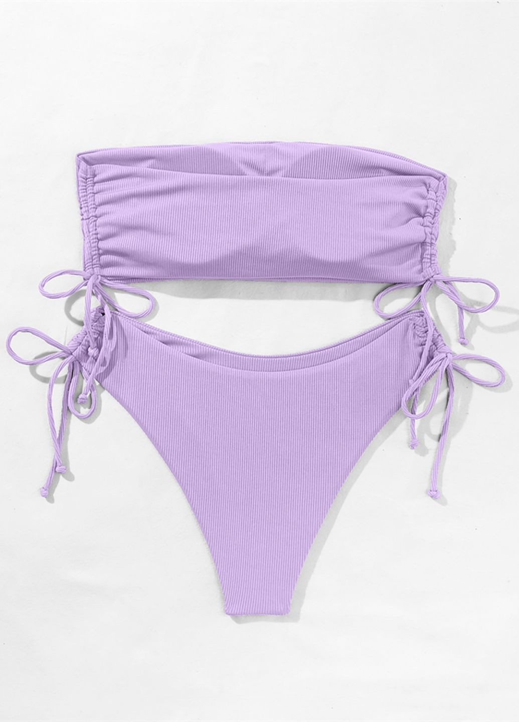 Лиловый женский раздельный купальник в рубчик с завязками раздельный Veronica
