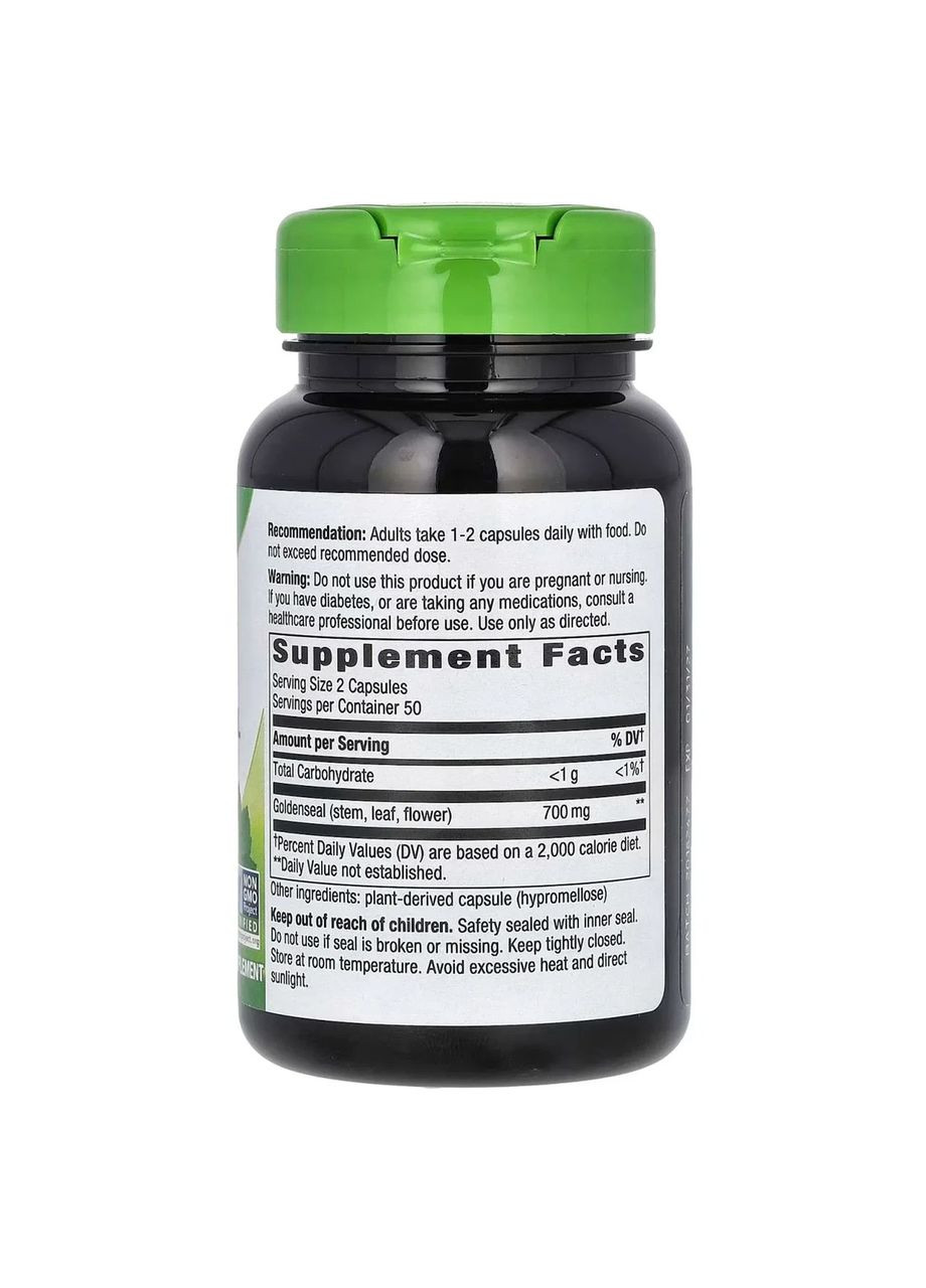 Гідрастис канадський, жовтокорінь Goldenseal Herb 700 мг, 100 капсул Nature's Way (361115552)