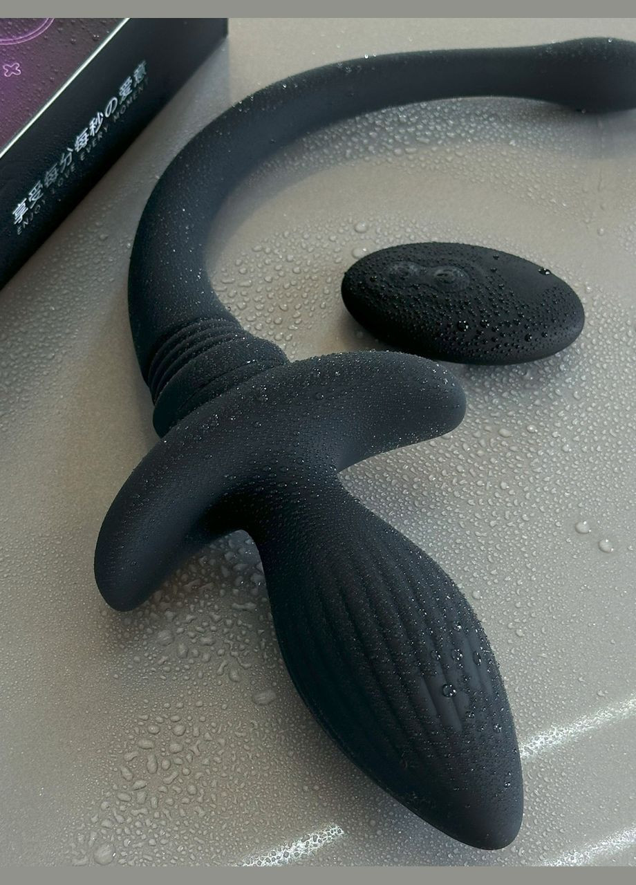 Силиконовая анальная пробка с вибрацией в виде хвоста с черным аккумулятором No Brand (341309992)