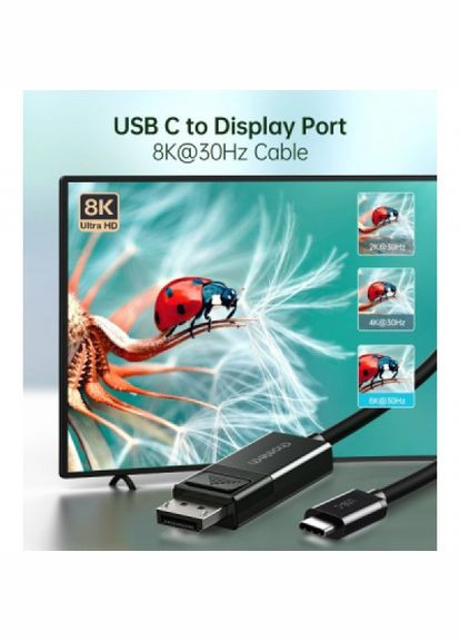 Кабель мультимедийный USBC to DisplayPort 1.8m 8K 30Hz (XCP-1803-BK) CHOETECH usb-c to displayport 1.8m 8k 30hz (287338617)