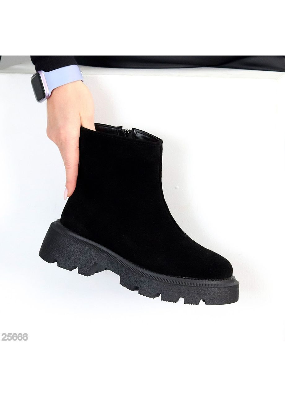 Жіночі зимові черевики з натуральної замші Rosta, чорні, з напівшерстю, на масивній підошві No Brand (365756108)