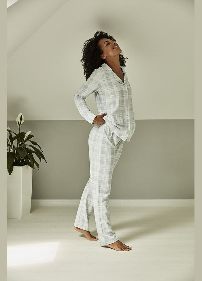 Сіра всесезон бавовняна піжама зі штанами рубашка + брюки Cornette 482/284 Susie gray