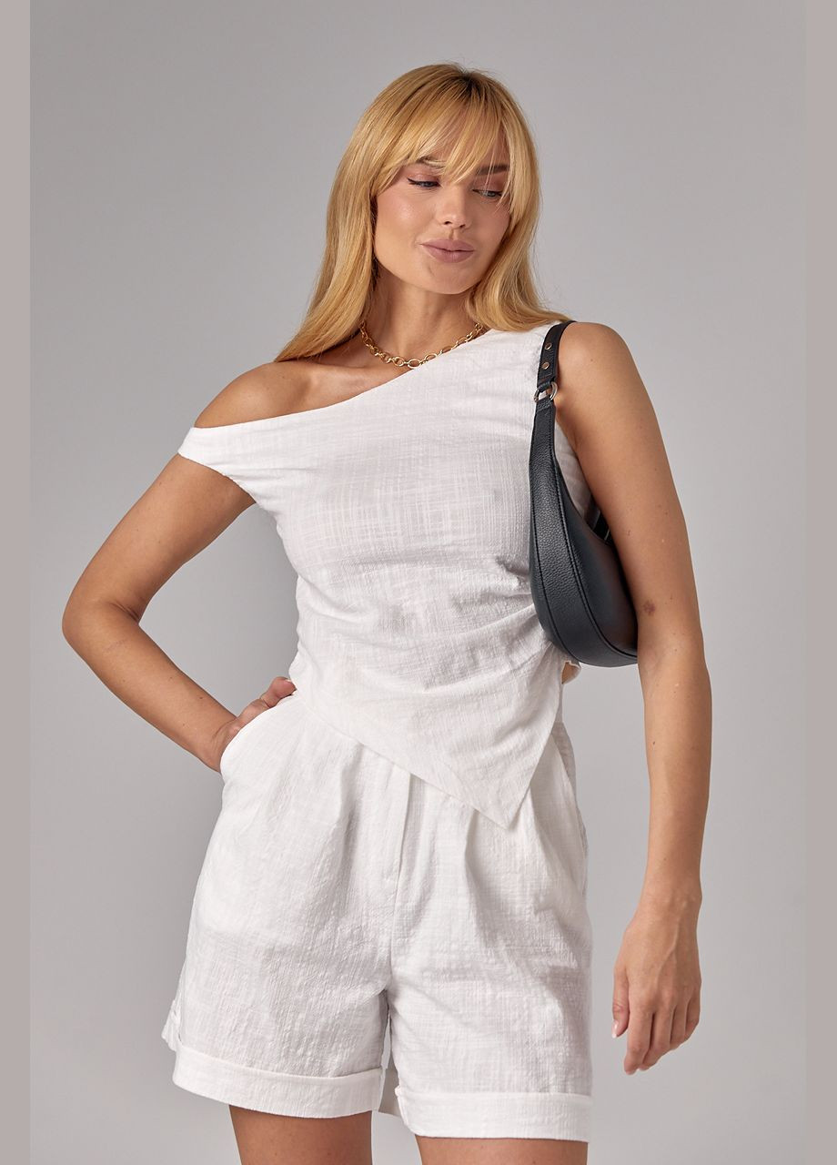 Жіночий лляний костюм з шортами та асиметричним топом Lurex (297578978)