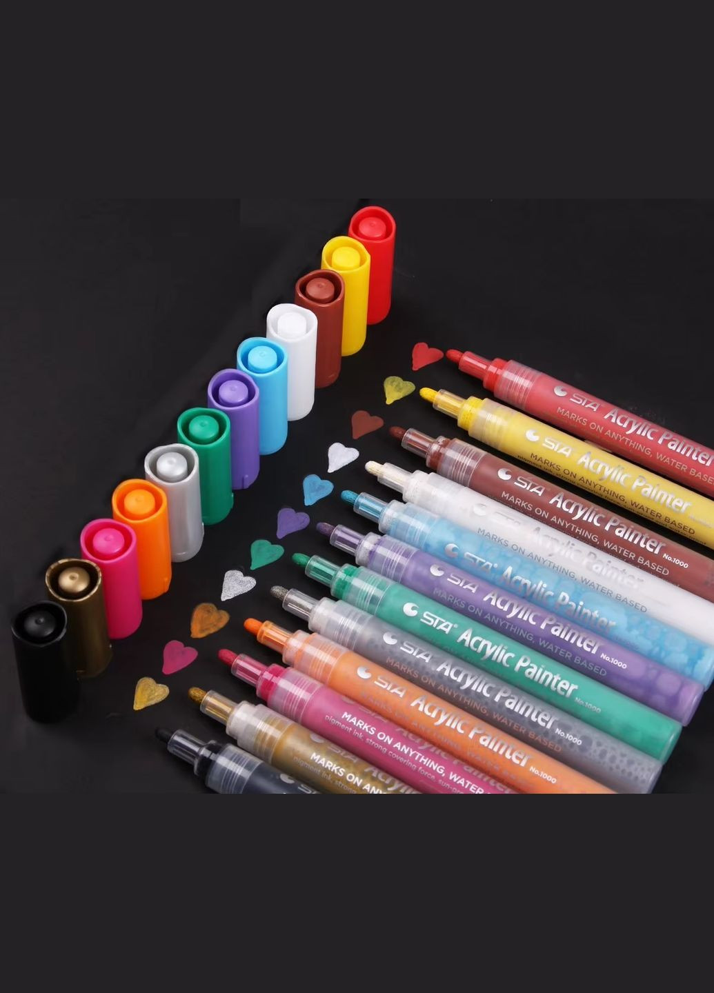 Маркеры акриловые для рисования, премиум качество, набор 12 цветов, маркеры для ткани, дерева и керамики STA (369802694)