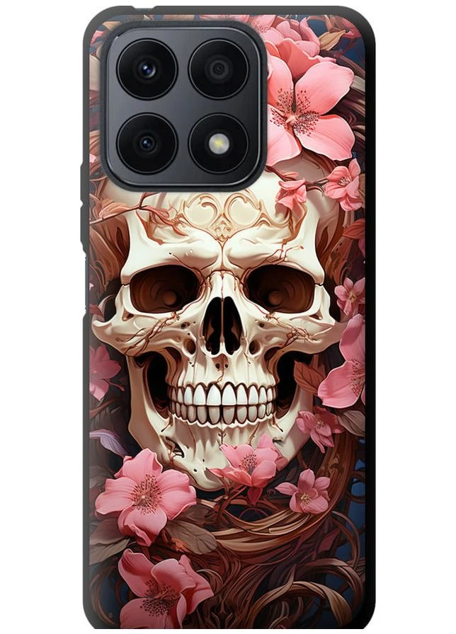 TPU черный чехол 'Череп в розовых цветах' для Endorphone Huawei Honor X8a (281327748)