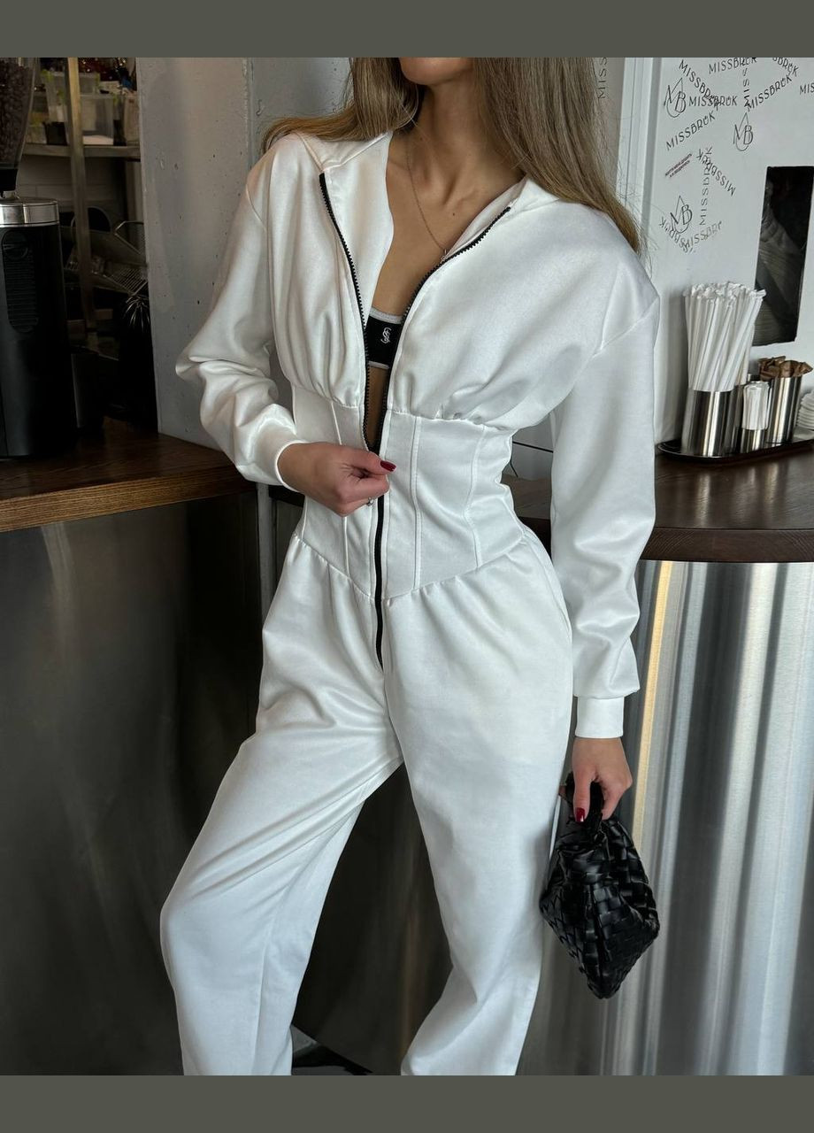 Трендовый комбинезон с имитацией корсета на талии Vakko комбинезон-брюки однотонный белый спортивный, повседневный, кэжуал дайвинг, искусственная замша