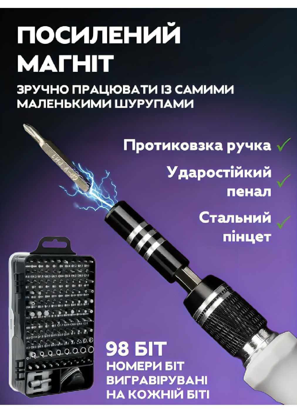 Комплект набір сталевих викруток в боксі кейсі для ремонту електроніки 115 елементів 160x90x55 мм (481148-Prob) Unbranded (355021852)