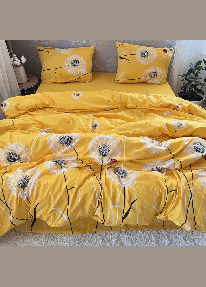 Постільна білизна бавовняна Кульбабка Двоспальна Простирадло на гумці 160x200х20 Бязь Жовтий 50 х 70 No Brand (298793071)