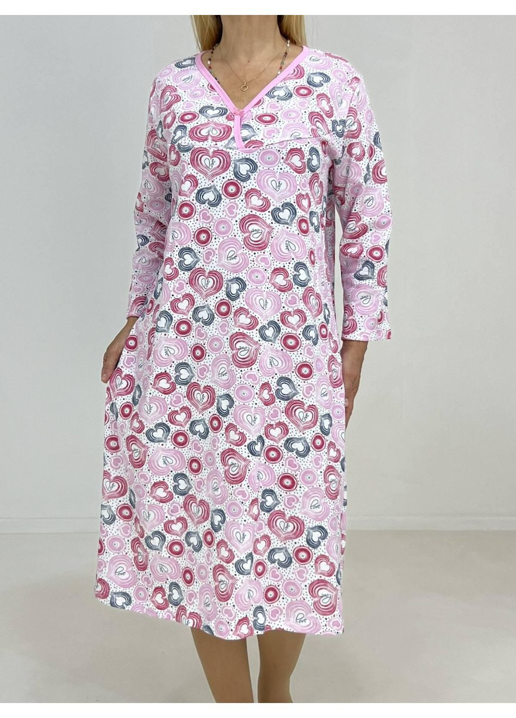 Ночная рубашка байка Сердечки Pars 58-60 Розовая (66476085-3) Triko (360983293)