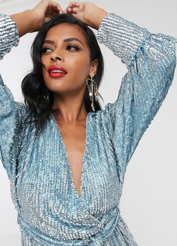 Голубое платье мини у вечернего паетки Asos