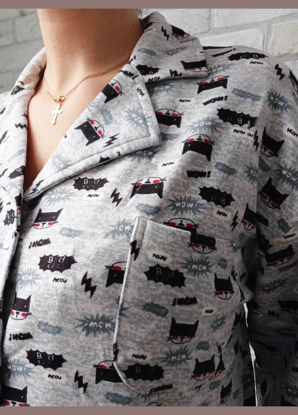 Жіночий халат - сорочка на байку, теплий на ґудзиках, колір сірий, білий No Brand (315033496)