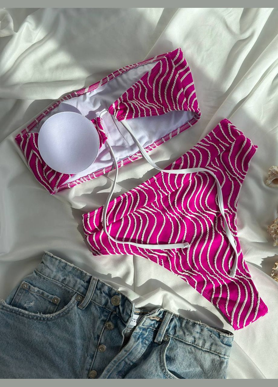 Рожевий жіночий роздільний купальник бандо з завищеними плавками talisman блакитний No Brand