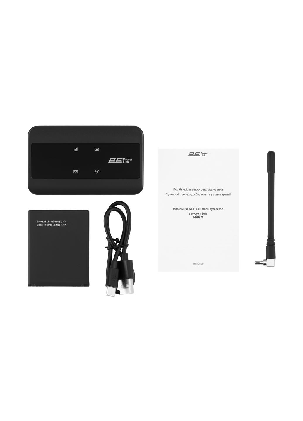 Мобильный маршрутизатор PowerLink (MiFi2) LTE, Wi-Fi4, 1xType-C, 1xCRC9, 2100мАч черный 2E (316531539)