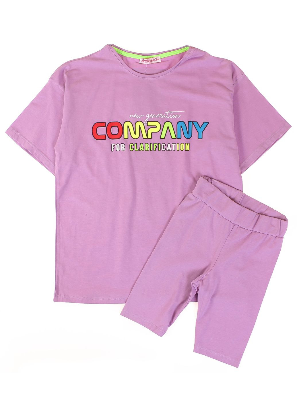Ліловий літній футболка oversize + капрі 3147 ліловий Monili