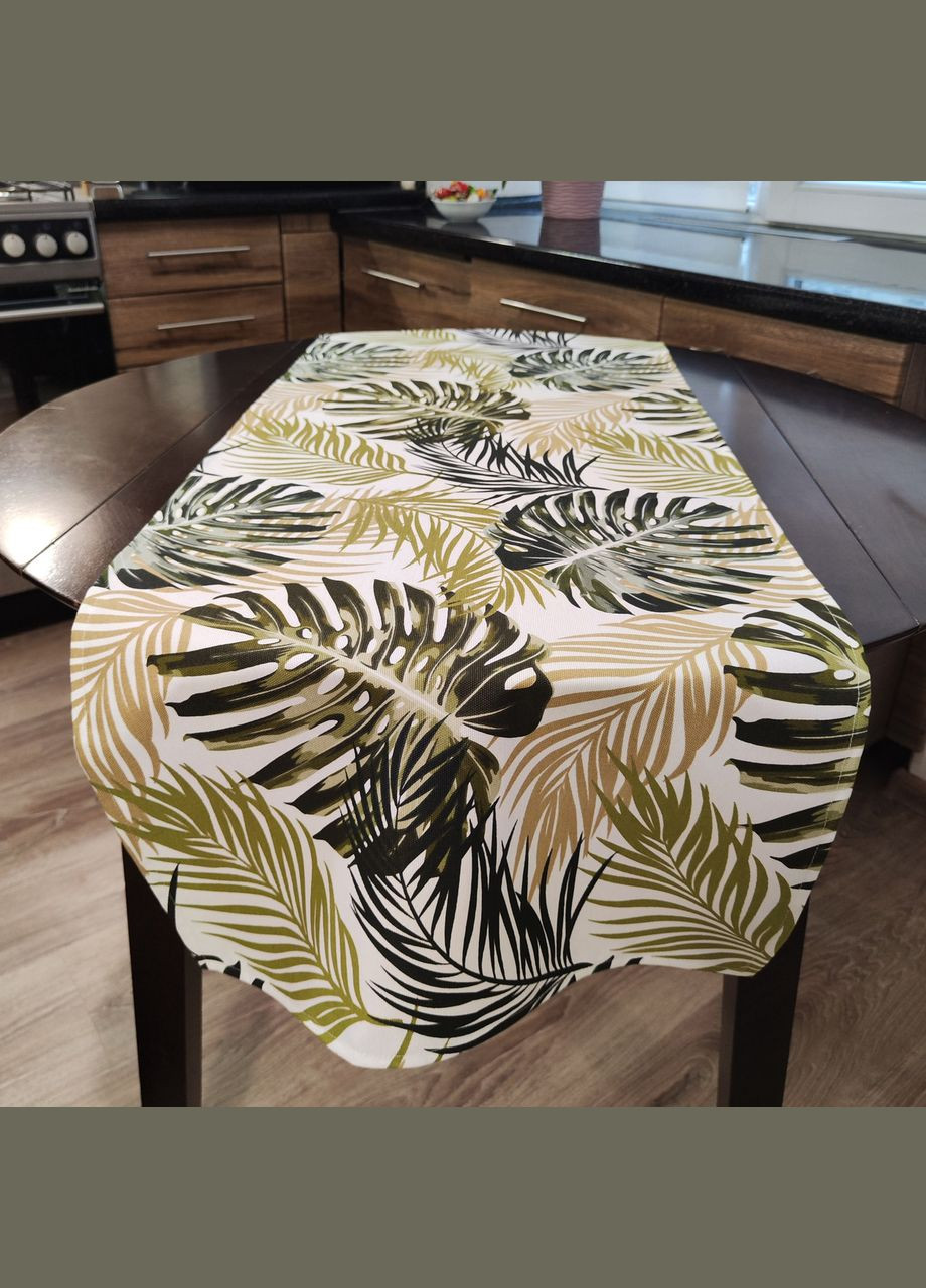 Декоративна стильна доріжка на стіл водовідштовхувальна, ранер з тропічним листям 37х100 Maystat (305775308)