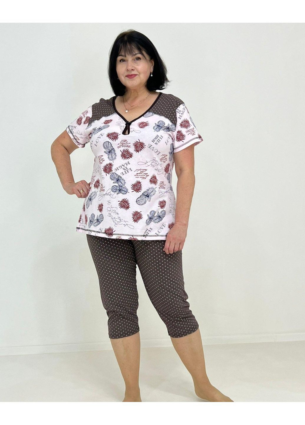 Розово-коричневая всесезон женский комплект перо (футболка + бриджи) pars 58-60 розовый (43151558-3) Triko